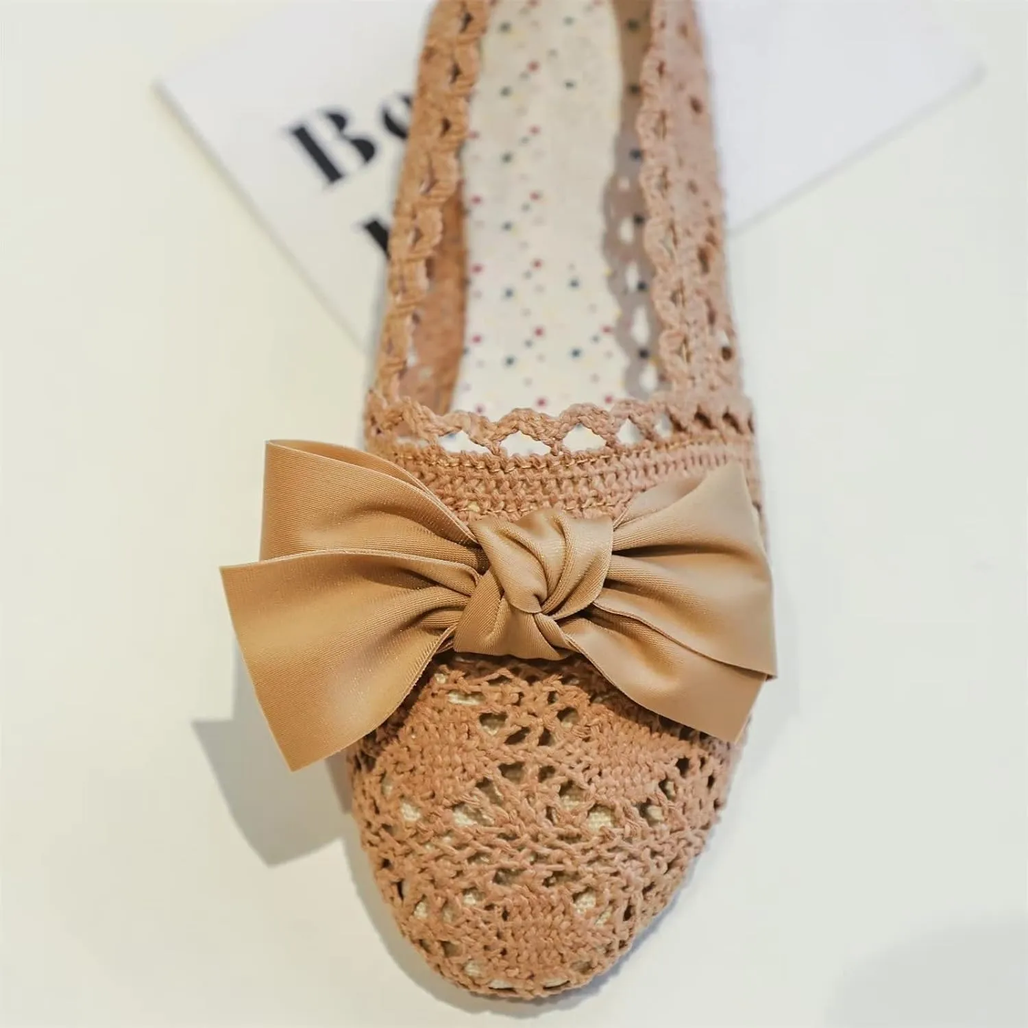 Stunner Women's Round Toe Flats Lace Hollow Breathable Slip on Flat Shoes