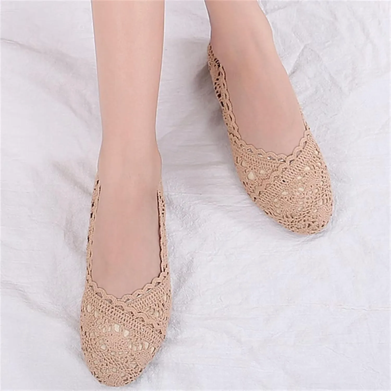 Stunner Women's Round Toe Flats Lace Hollow Breathable Slip on Flat Shoes