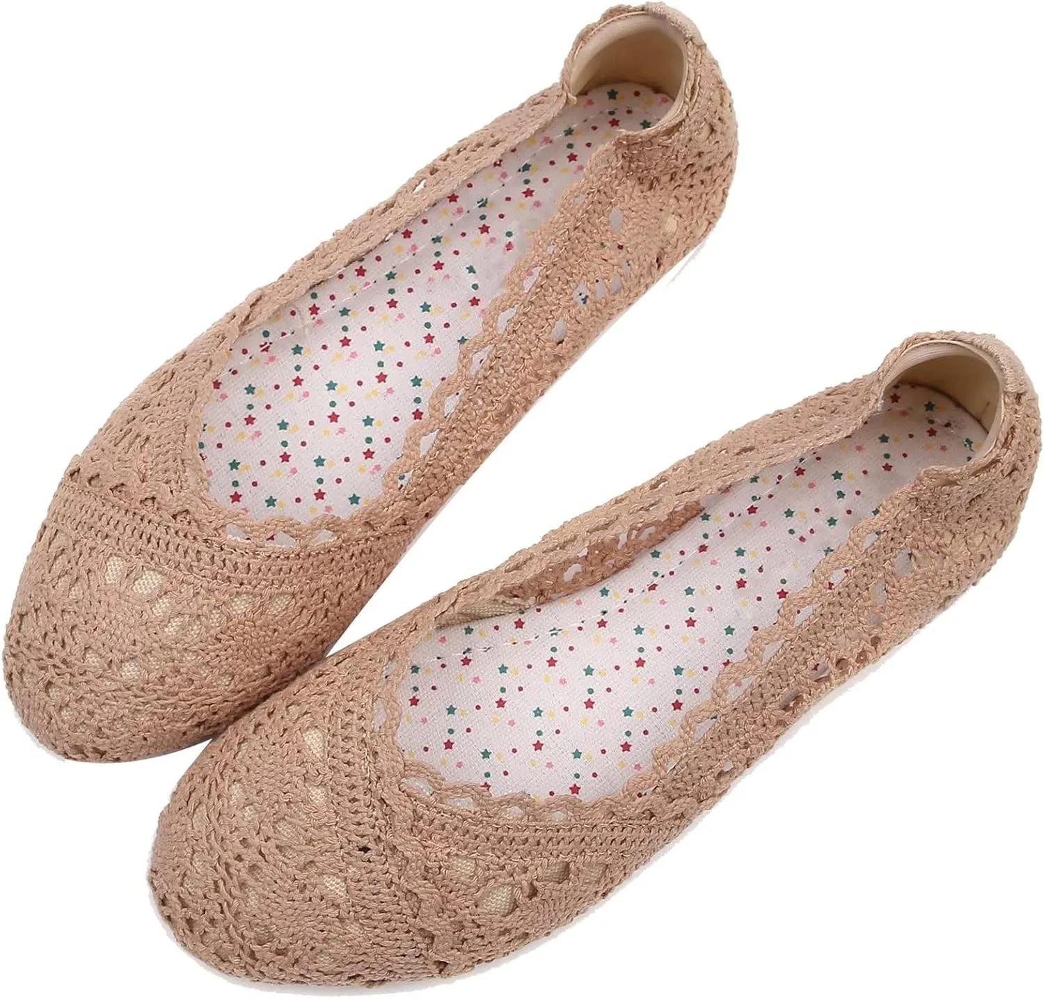Stunner Women's Round Toe Flats Lace Hollow Breathable Slip on Flat Shoes
