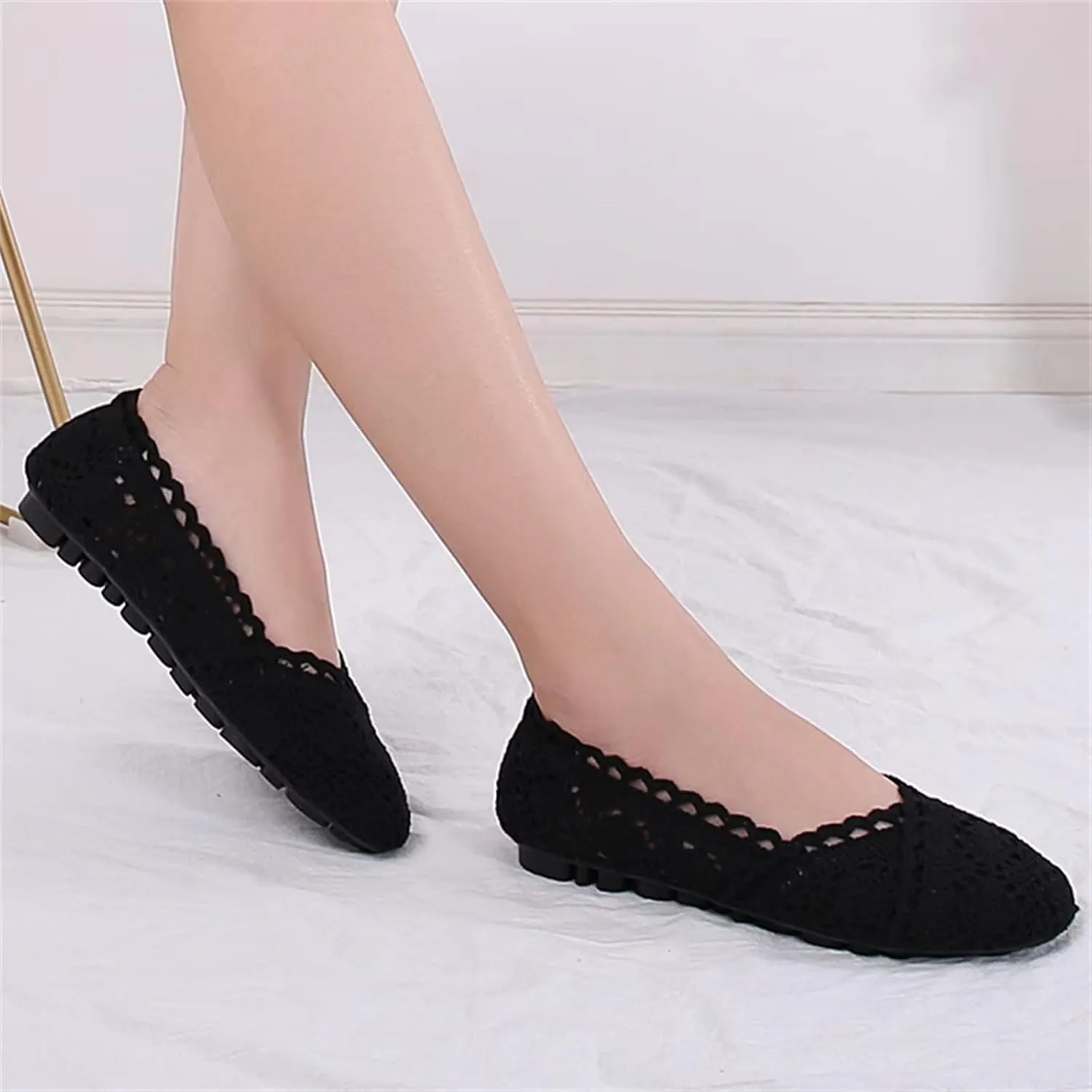 Stunner Women's Round Toe Flats Lace Hollow Breathable Slip on Flat Shoes