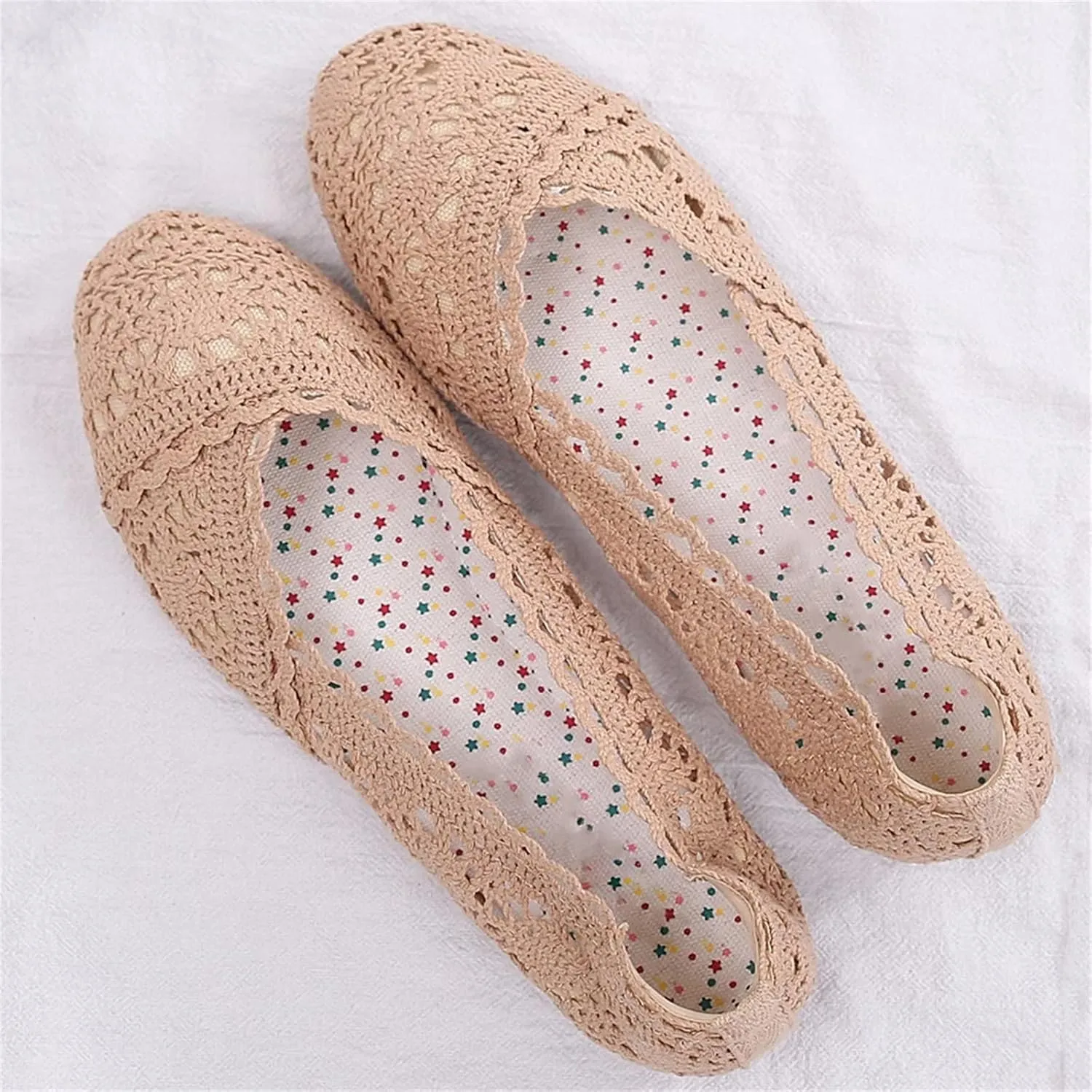Stunner Women's Round Toe Flats Lace Hollow Breathable Slip on Flat Shoes