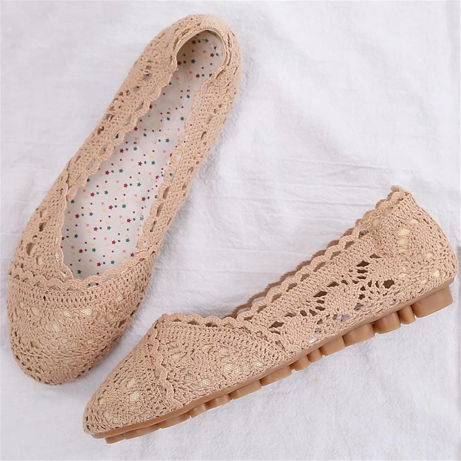 Stunner Women's Round Toe Flats Lace Hollow Breathable Slip on Flat Shoes