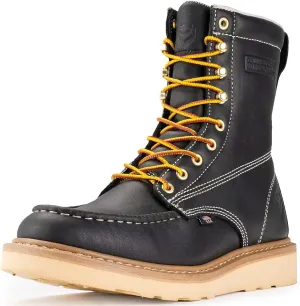 SUREWAY Mens 8 in Wedge Moc Soft/Steel Toe Work Boots for Men,Full-Grain Leather,Goodyear Welt,EH,Safety Industrial Construction Boots/Shoes for Women