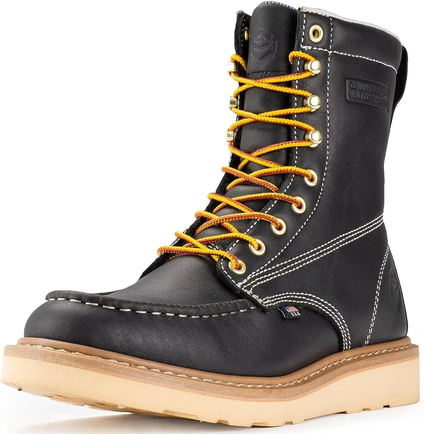 SUREWAY Mens 8 in Wedge Moc Soft/Steel Toe Work Boots for Men,Full-Grain Leather,Goodyear Welt,EH,Safety Industrial Construction Boots/Shoes for Women