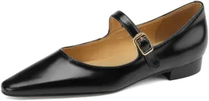 TinaCus Women's Genuine Leather Handmade Pointed Toe Flats Buckle Mary Janes Cute Dress Shoes