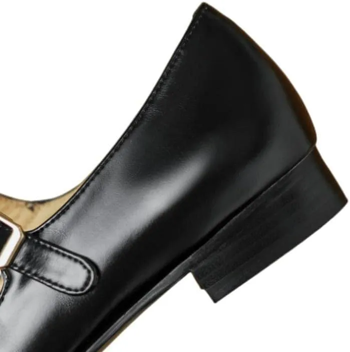 TinaCus Women's Genuine Leather Handmade Pointed Toe Flats Buckle Mary Janes Cute Dress Shoes