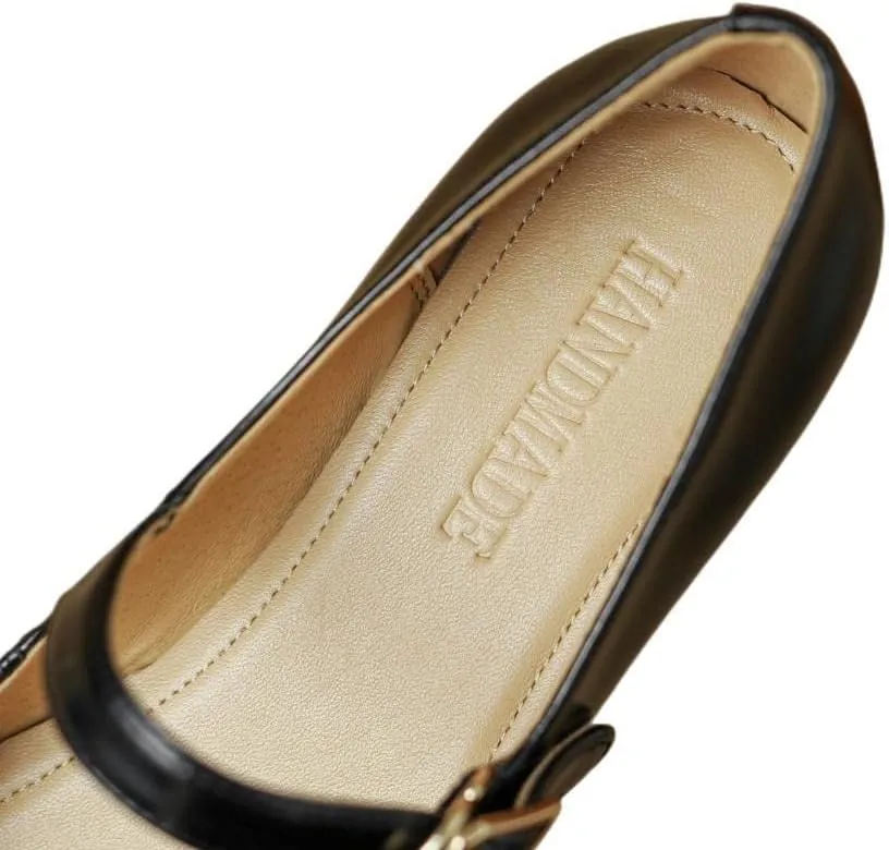 TinaCus Women's Genuine Leather Handmade Pointed Toe Flats Buckle Mary Janes Cute Dress Shoes
