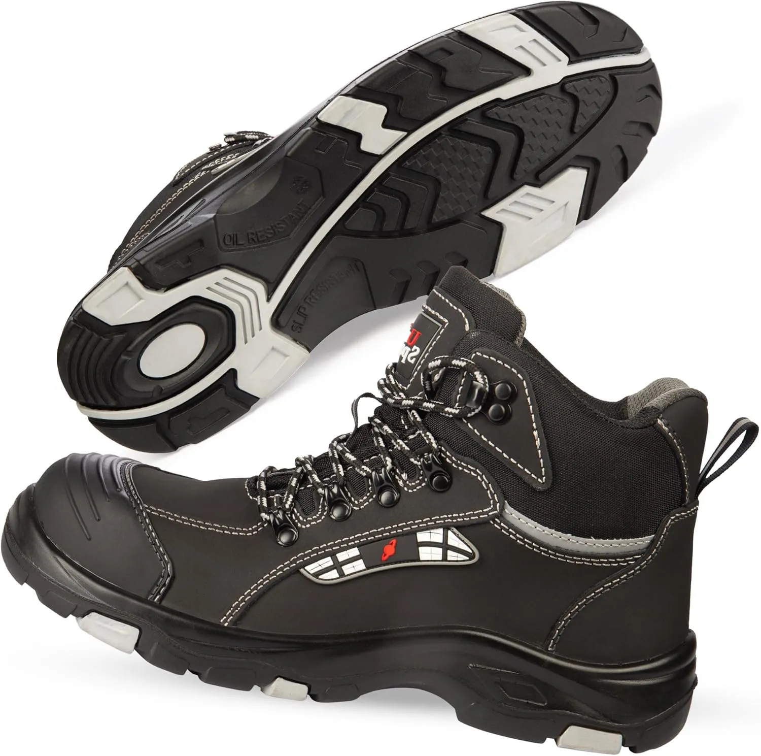 UNIONSPACE Work Boots for Men  Black Slip-Resistant Composite Safety Toe Shoes | Durable, Non-Slip Construction Footwear with Kevlar Sole & Composite Toe Protection