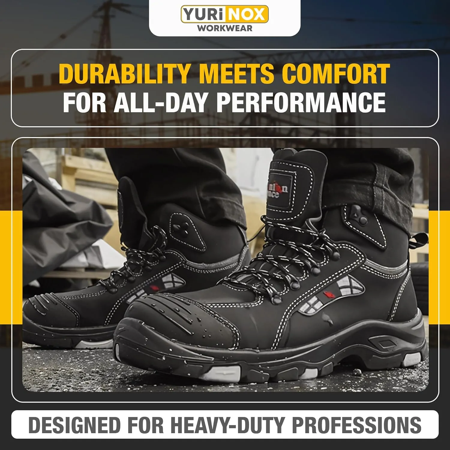 UNIONSPACE Work Boots for Men  Black Slip-Resistant Composite Safety Toe Shoes | Durable, Non-Slip Construction Footwear with Kevlar Sole & Composite Toe Protection