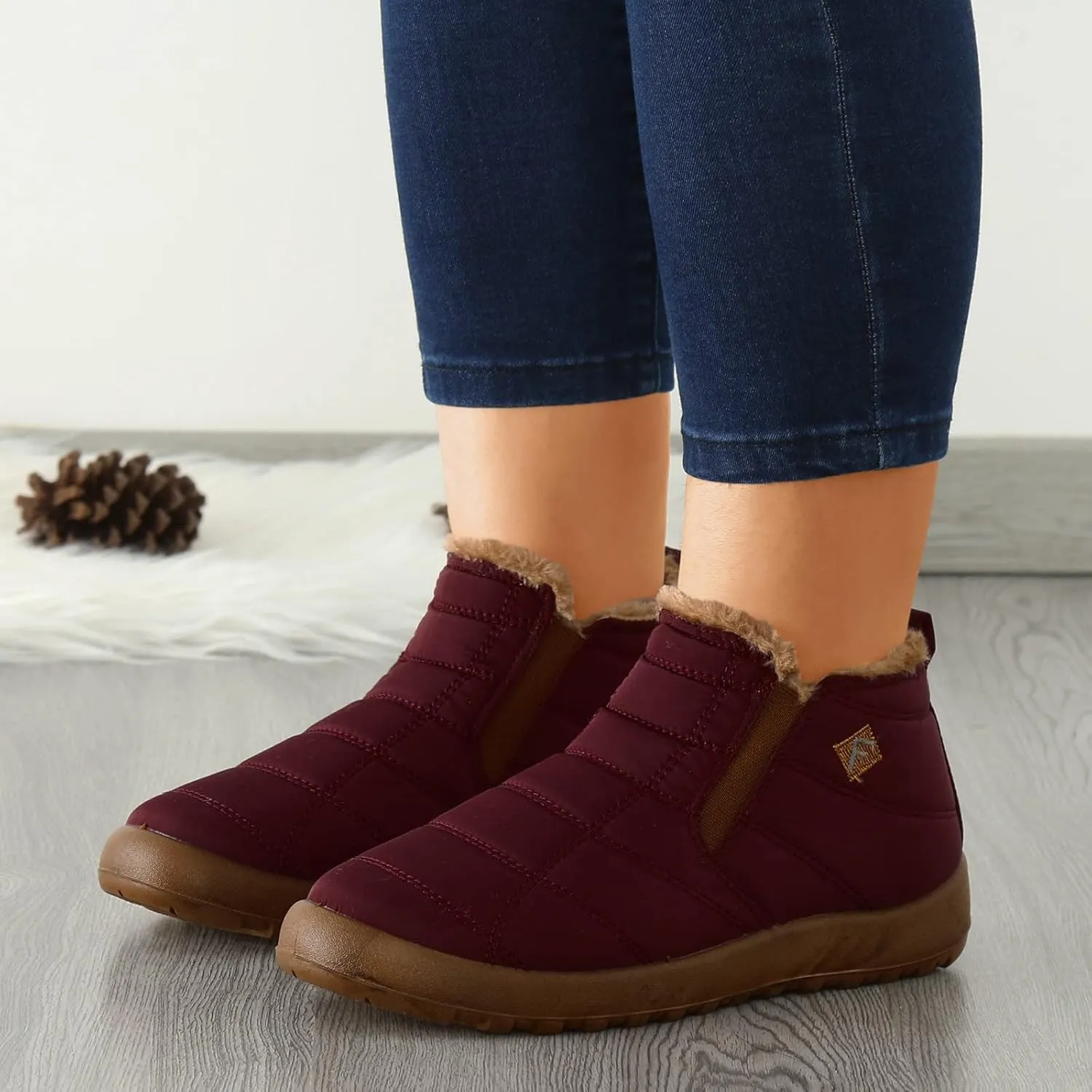 Winter Boots for Women Warm Fur Lined Ankle Booties Waterproof Shoes Slip On Walking Lightweight Outdoor Booties