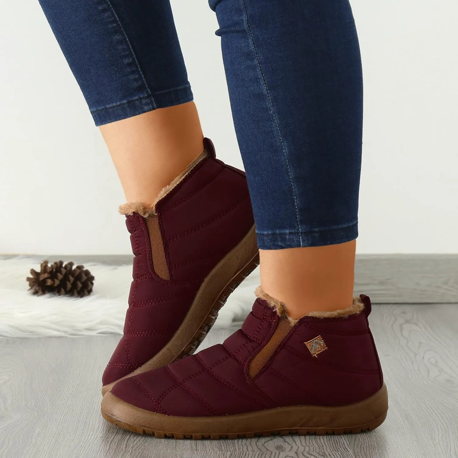 Winter Boots for Women Warm Fur Lined Ankle Booties Waterproof Shoes Slip On Walking Lightweight Outdoor Booties