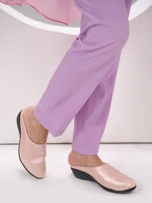 Women Pink Shimmery Platform Wedge Heel Back Open Slip On Shoes for Party|Formal Dress Ballerina|Lightweight All Day Formal Shoes