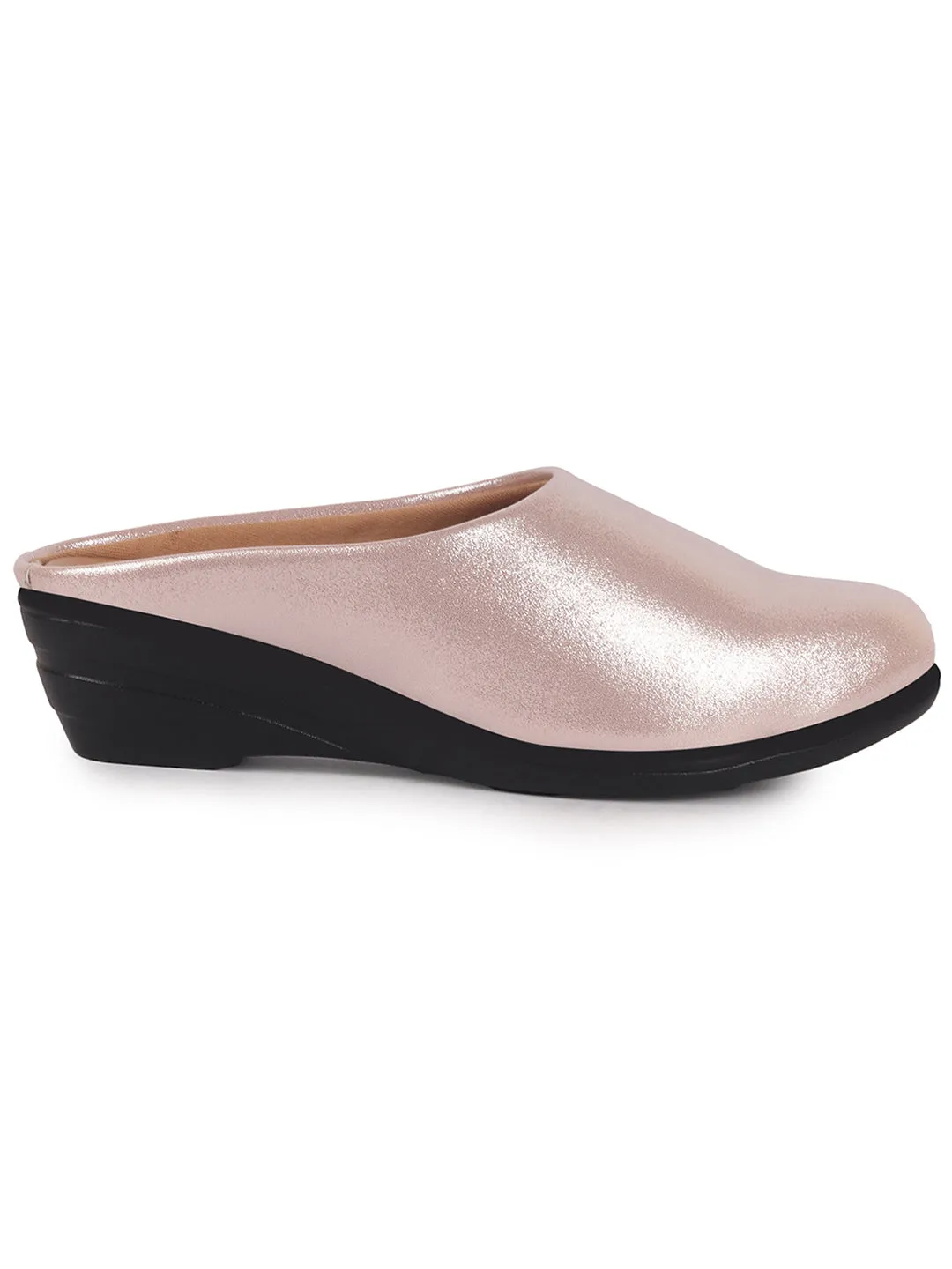 Women Pink Shimmery Platform Wedge Heel Back Open Slip On Shoes for Party|Formal Dress Ballerina|Lightweight All Day Formal Shoes