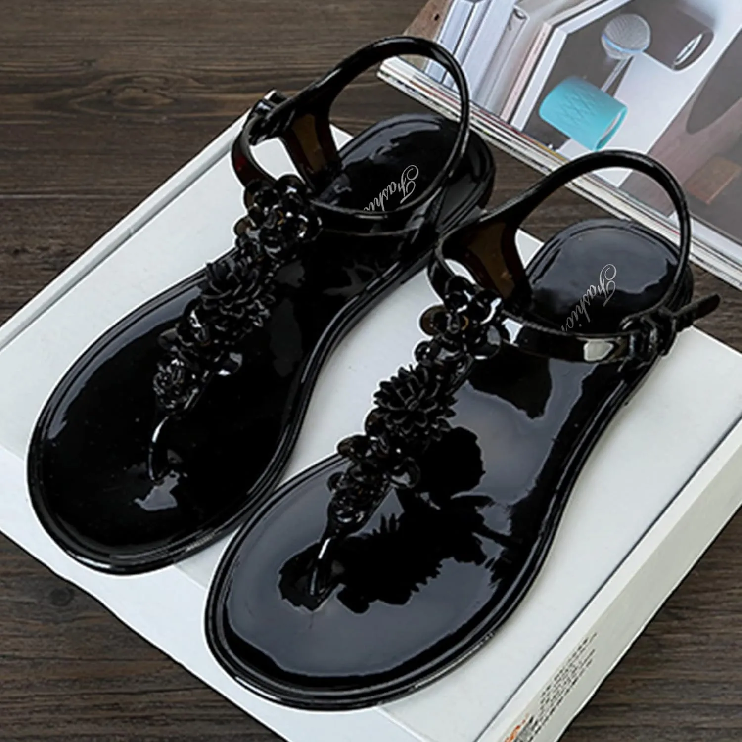 Women's Sandals Buckle Adjustable Ankle Strap Flats Summer Flowers Clip Toe Slip On Wedding Party Dress Shoes