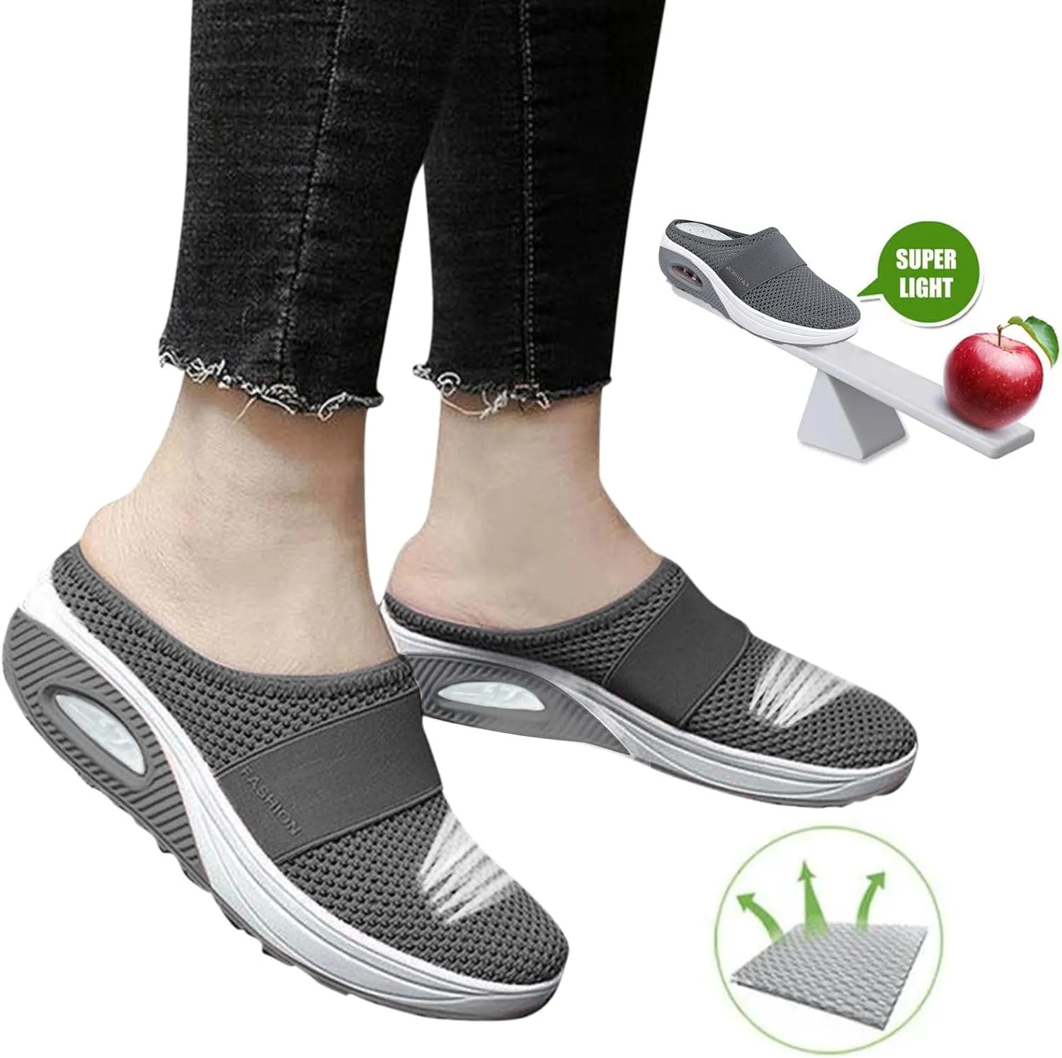 Women's Sneakers Wide Lightweight Work Slip Resistant Breathable Slip On Casual Shoes for Women Non Slip Loafers Backless Sneakers for Women