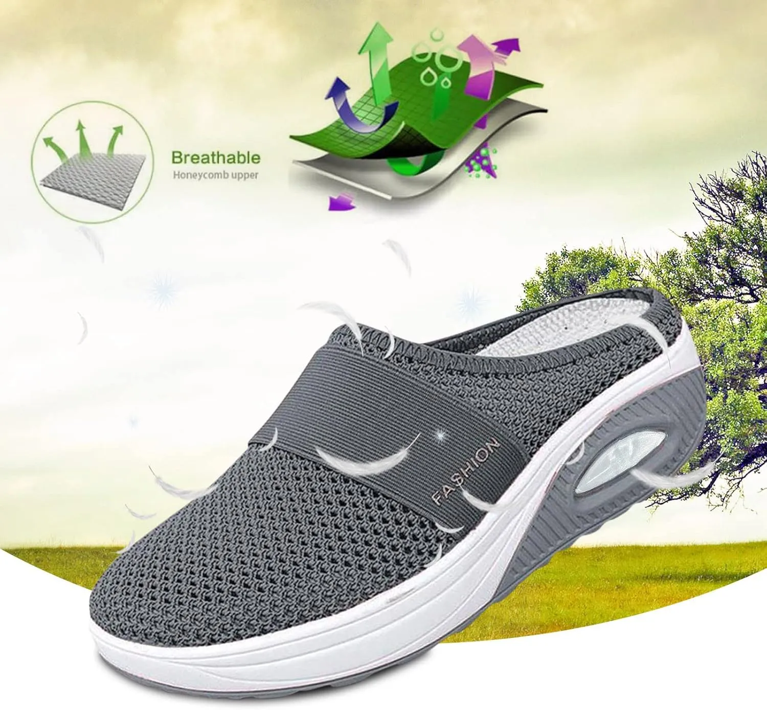 Women's Sneakers Wide Lightweight Work Slip Resistant Breathable Slip On Casual Shoes for Women Non Slip Loafers Backless Sneakers for Women