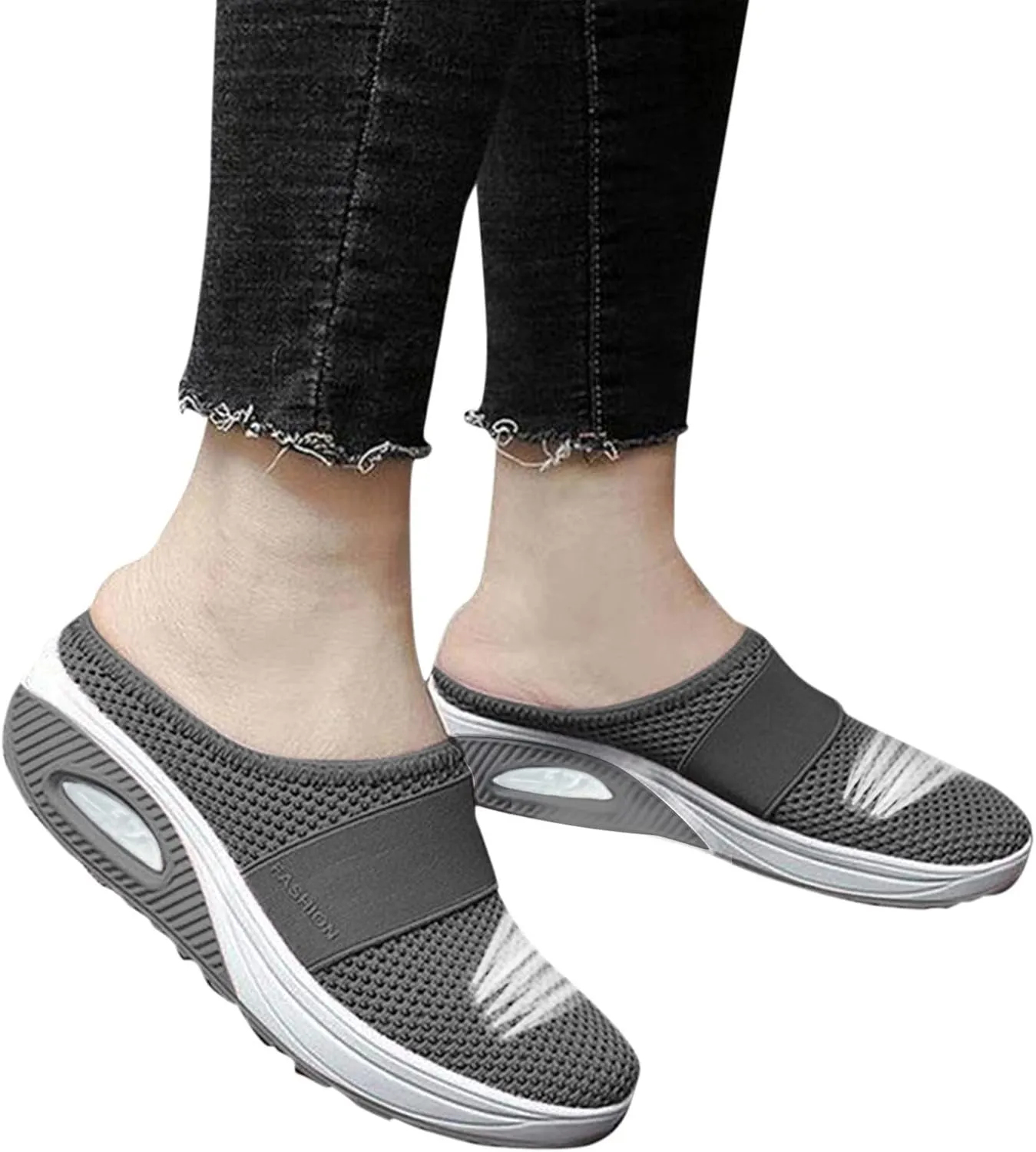 Women's Sneakers Wide Lightweight Work Slip Resistant Breathable Slip On Casual Shoes for Women Non Slip Loafers Backless Sneakers for Women