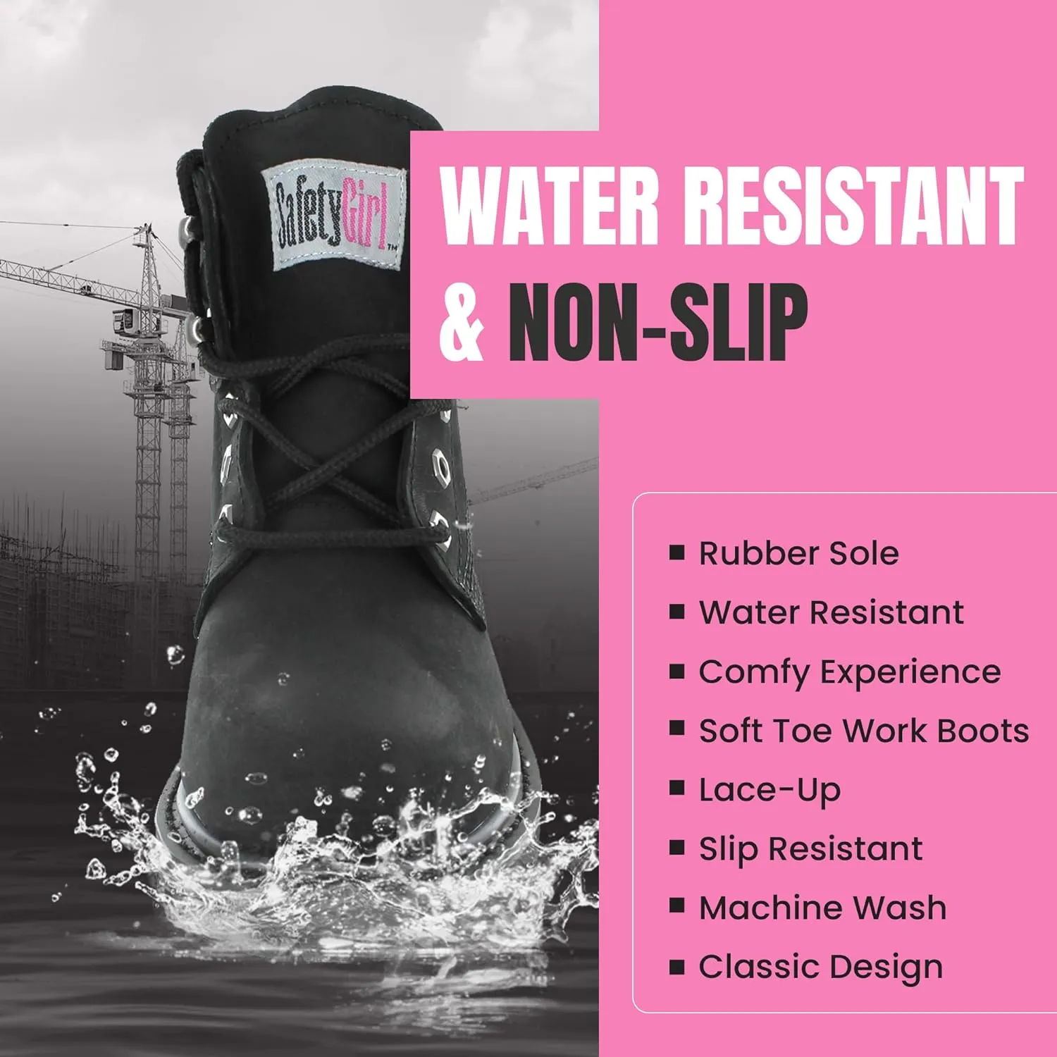 Womens Work Boots | Waterproof Leather Work Boots for Women | Oil & Slip-Resistant Soft Toe Boots for Women | Premium Nubuck Leather | Lightweight and Comfortable | Black Leather - 8.5W