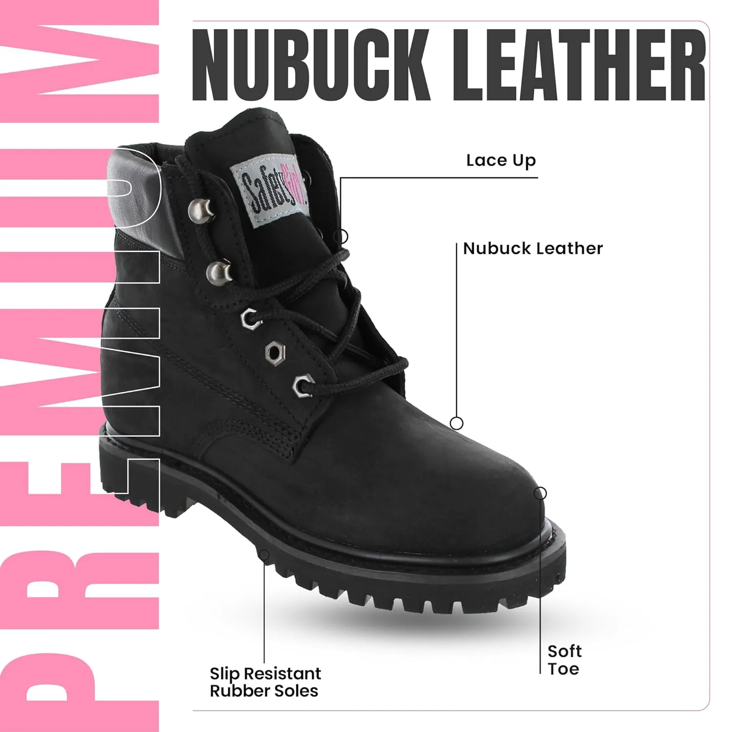 Womens Work Boots | Waterproof Leather Work Boots for Women | Oil & Slip-Resistant Soft Toe Boots for Women | Premium Nubuck Leather | Lightweight and Comfortable | Black Leather - 8M