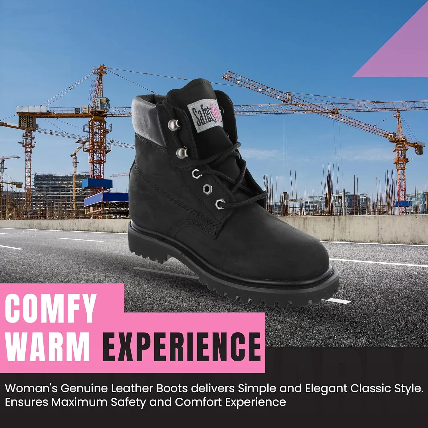 Womens Work Boots | Waterproof Leather Work Boots for Women | Oil & Slip-Resistant Soft Toe Boots for Women | Premium Nubuck Leather | Lightweight and Comfortable | Black Leather - 8M